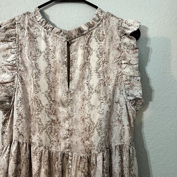 Karlie Taupe/Mauve Snake Print Midi Ruffle Dress Large - Picture 3 of 5
